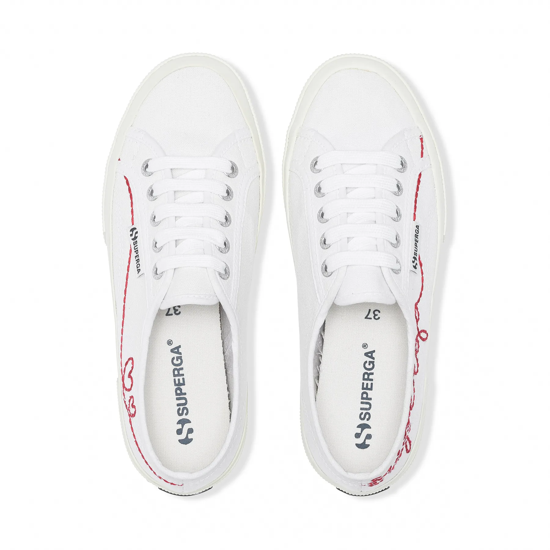 Beyaz 2750 Red Embroidery Kadın Beyaz-Kırmızı Bileksiz Sneaker