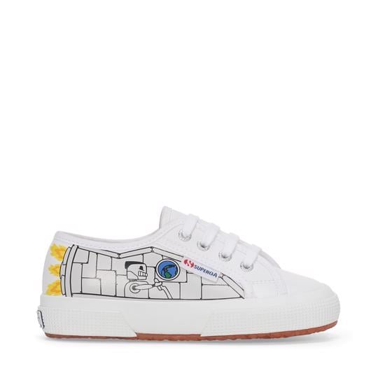 Beyaz 2750 Kids Faux Leather Robot Print Çocuk Unisex Beyaz-Sarı Bileksiz Sneaker - Superga®