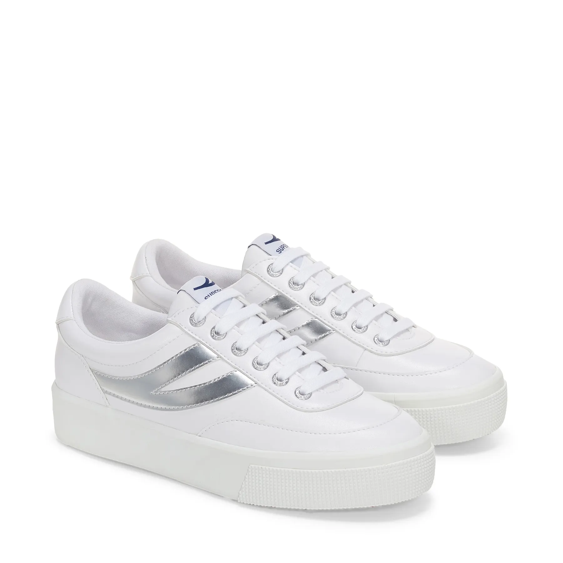 Beyaz 2740 Platform Blocks Mirror Faux Leather Kadın Beyaz-Gümüş Bileksiz Sneaker