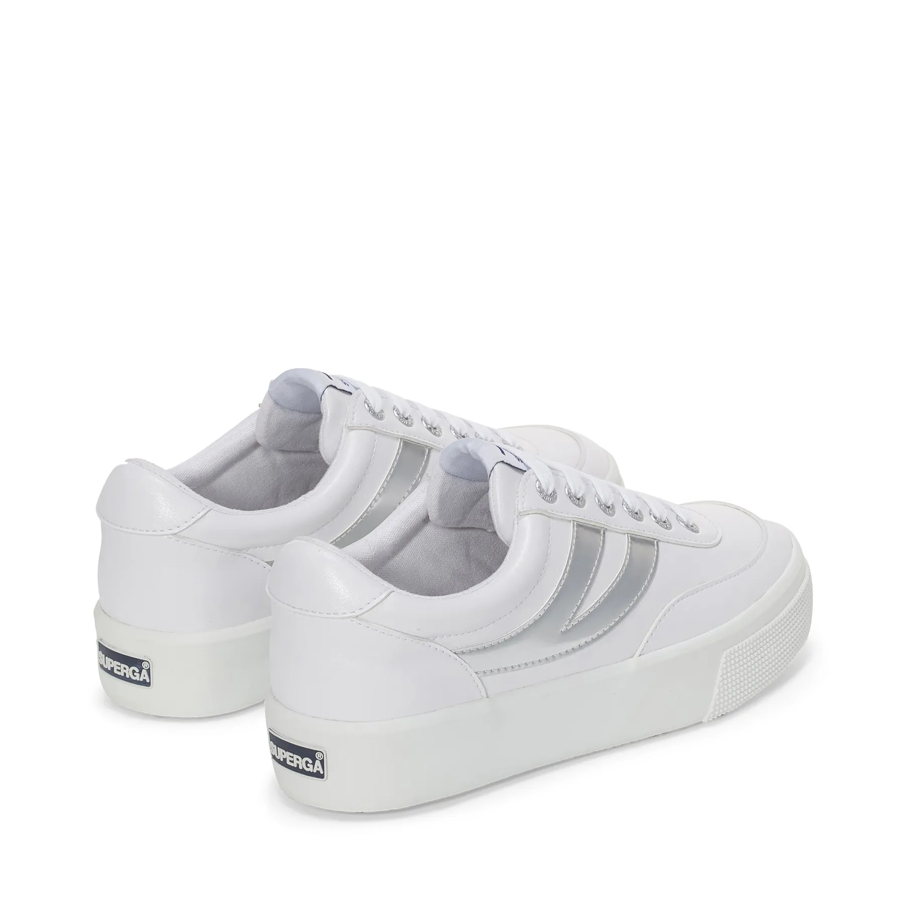 Beyaz 2740 Platform Blocks Mirror Faux Leather Kadın Beyaz-Gümüş Bileksiz Sneaker