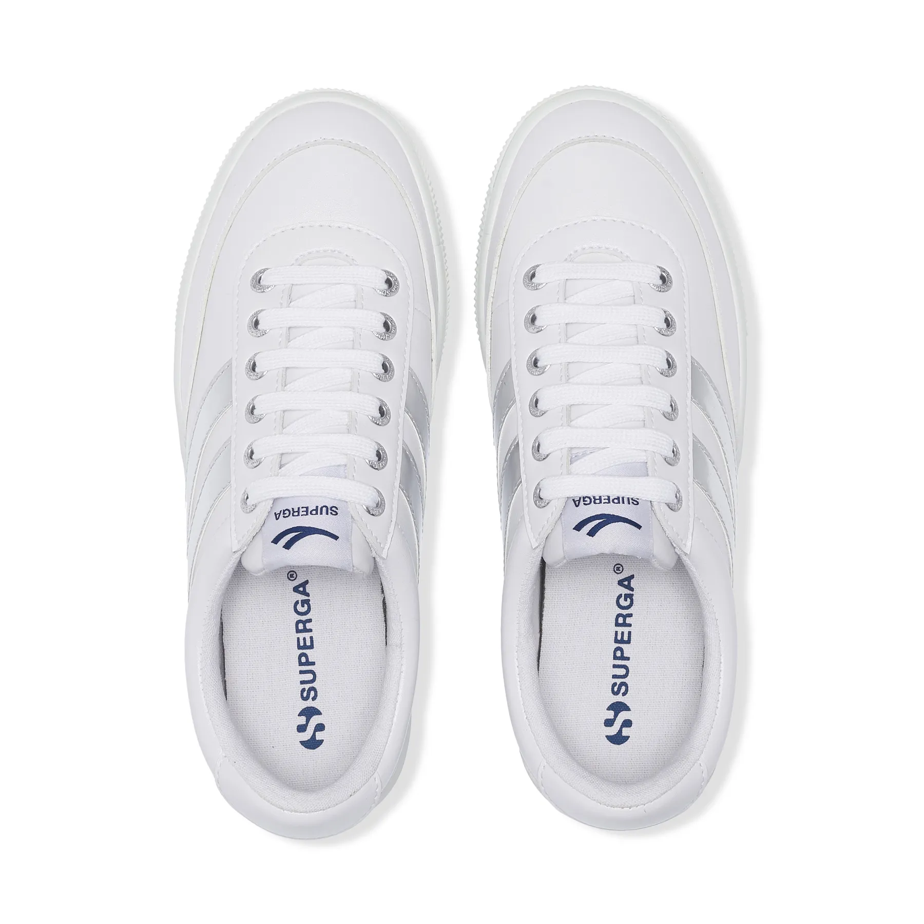 Beyaz 2740 Platform Blocks Mirror Faux Leather Kadın Beyaz-Gümüş Bileksiz Sneaker