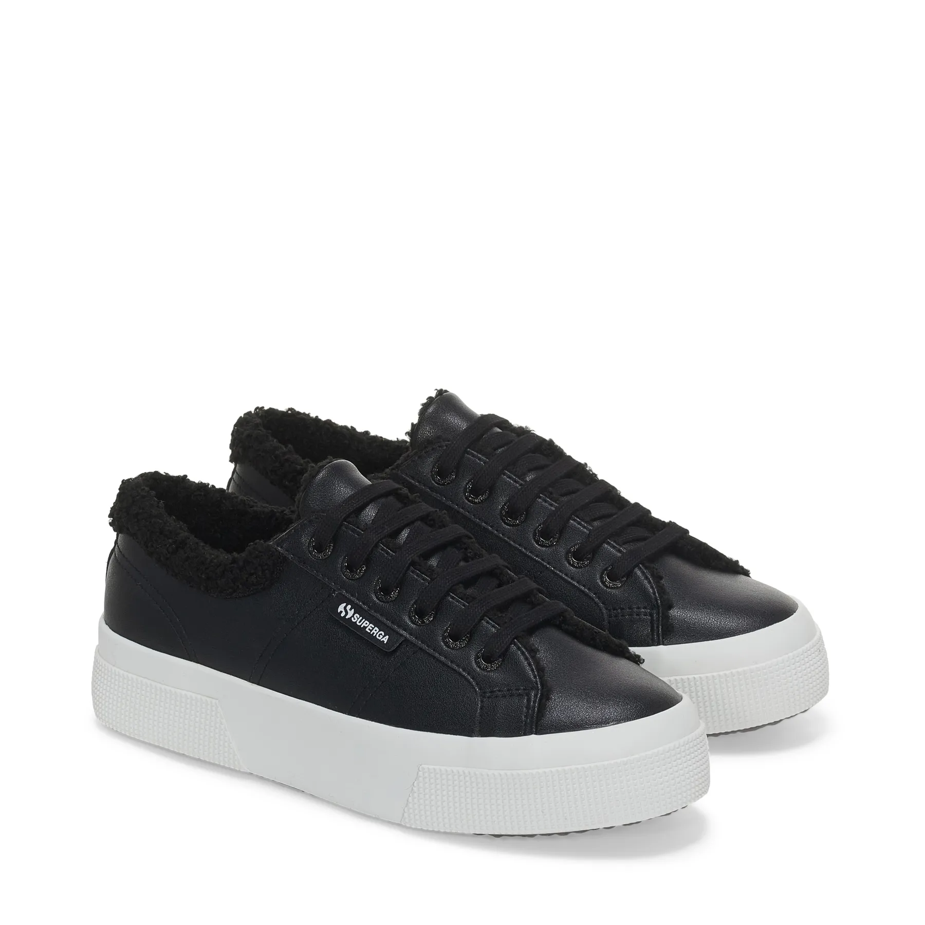 Siyah 2740 Platform Vegan Faux Leather Fur Kadın Siyah Bileksiz Sneaker