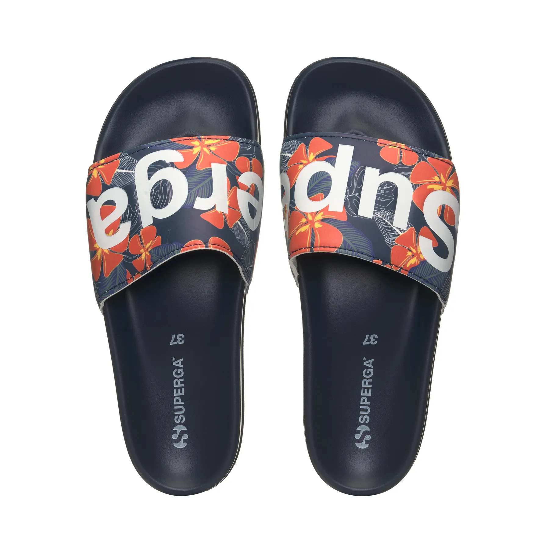 Mavi 1908 Slides Hibiscus Print Polysoft Unisex Siyah-Turuncu Terlik