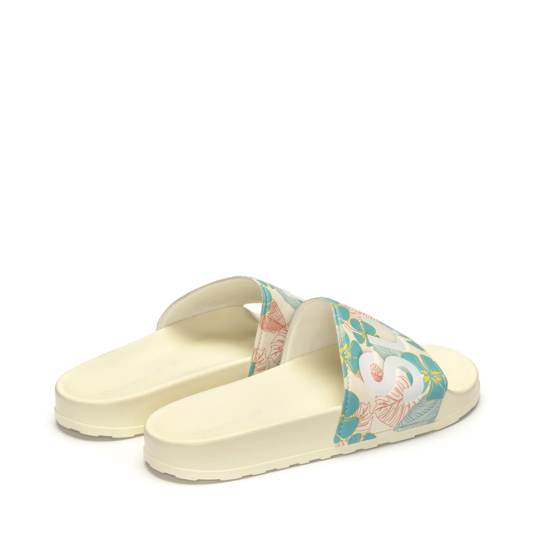 Bej 1908 Slides Hibiscus Print Polysoft Unisex Bej-Turkuaz Terlik