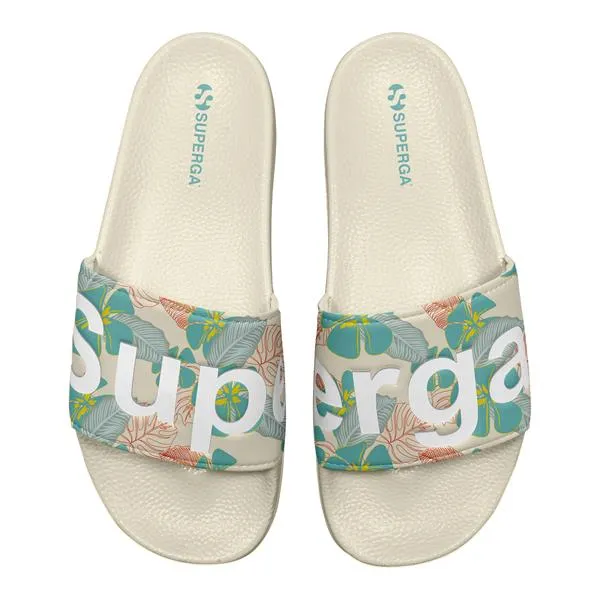 Bej 1908 Slides Hibiscus Print Polysoft Unisex Bej-Turkuaz Terlik