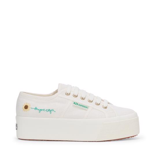 Beyaz 2790 Platform Embroidery Linen Sunflower Kadın Beyaz Bileksiz Sneaker - Superga®