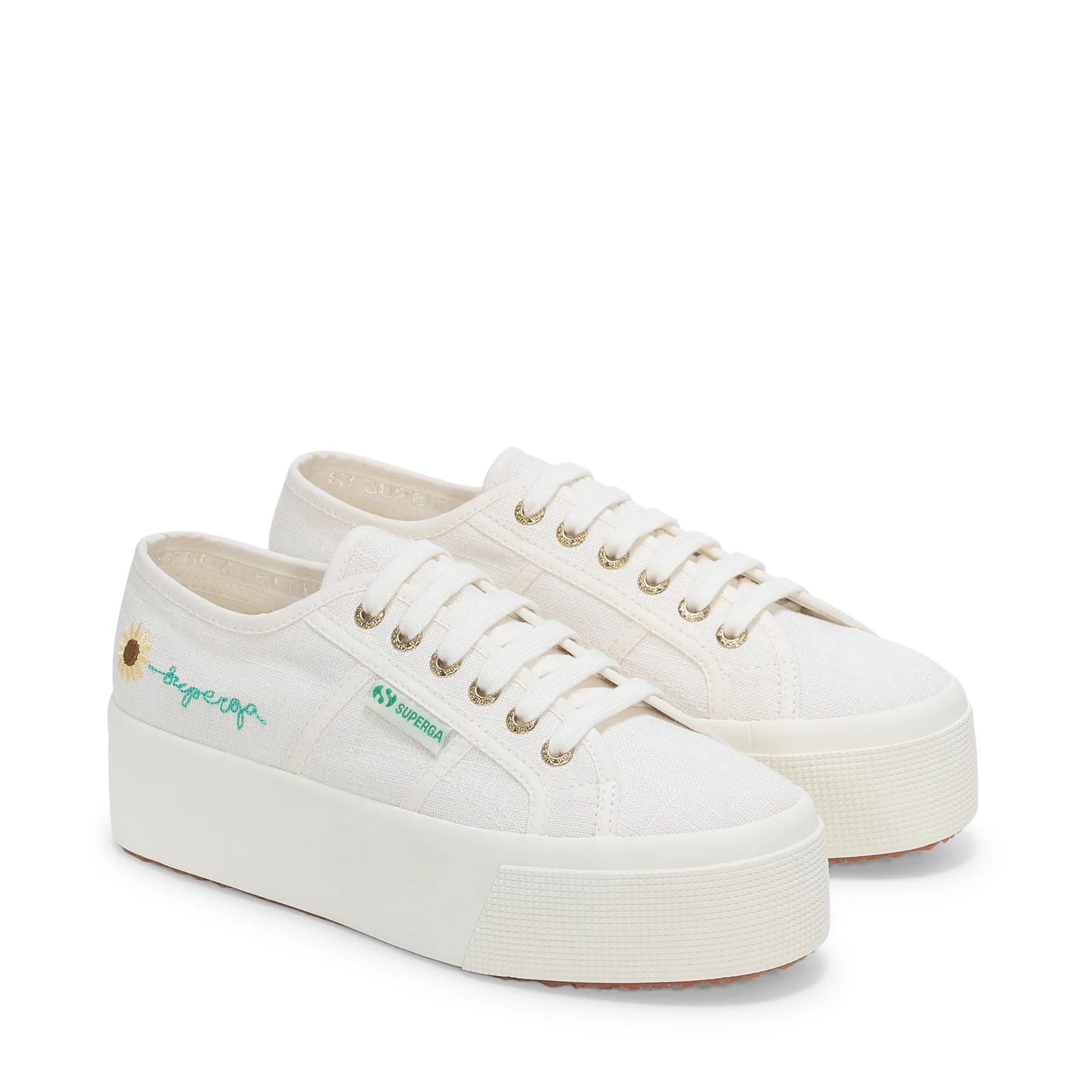 Beyaz 2790 Platform Embroidery Linen Sunflower Kadın Beyaz Bileksiz Sneaker
