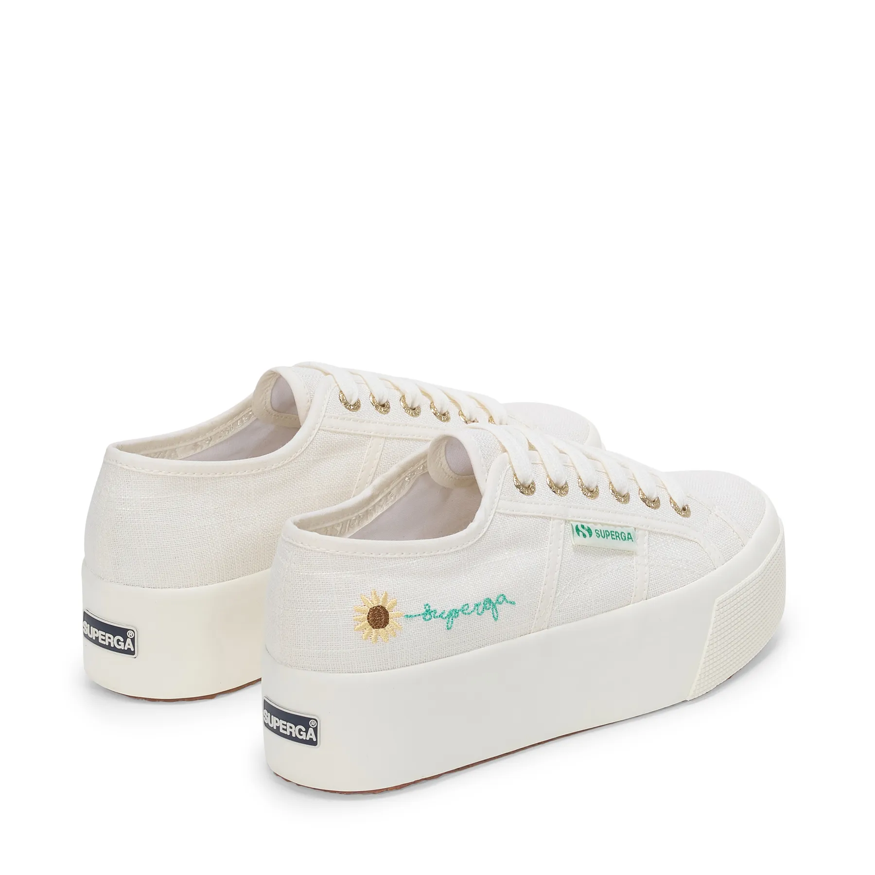 Beyaz 2790 Platform Embroidery Linen Sunflower Kadın Beyaz Bileksiz Sneaker