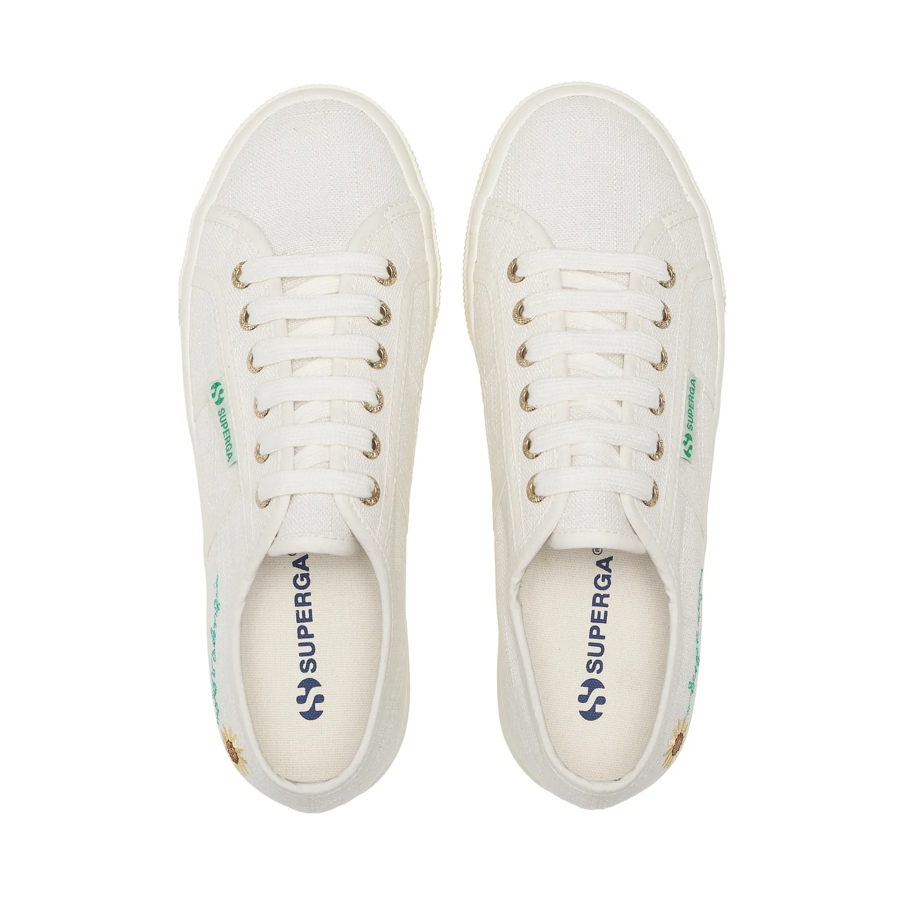 Beyaz 2790 Platform Embroidery Linen Sunflower Kadın Beyaz Bileksiz Sneaker