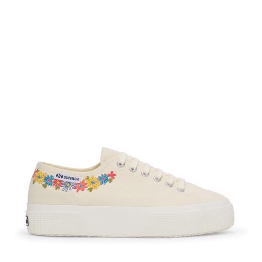 Bej 3740 Platform Flower Print Leggera Kadın Bej Bileksiz Sneaker - Superga®
