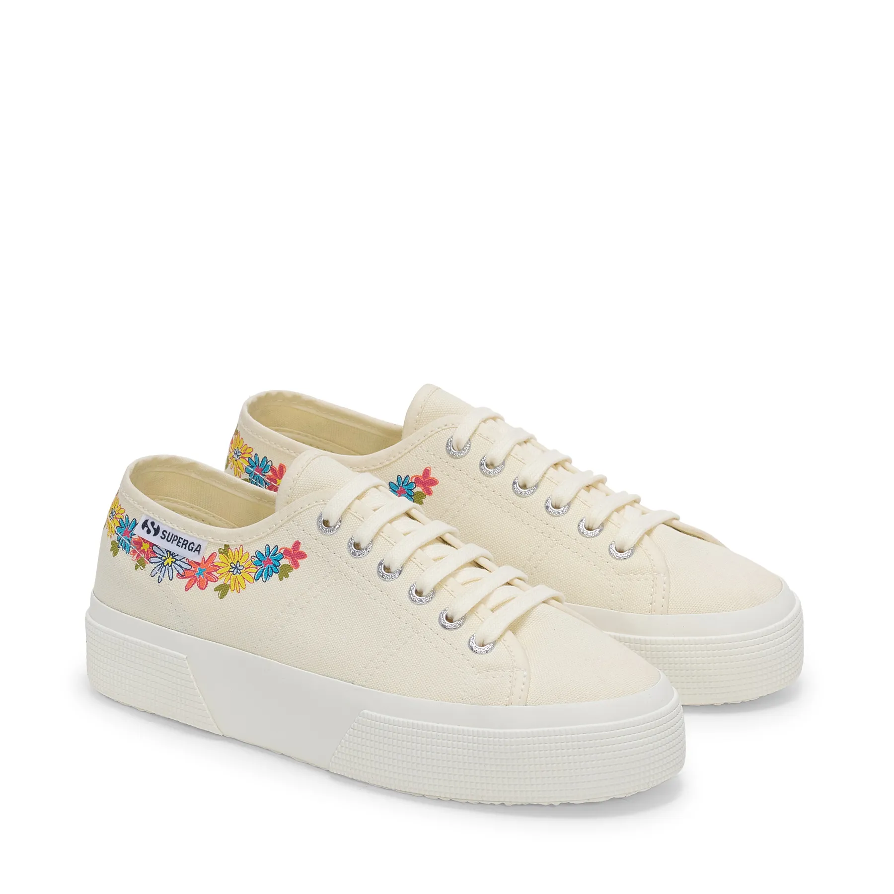 Bej 3740 Platform Flower Print Leggera Kadın Bej Bileksiz Sneaker