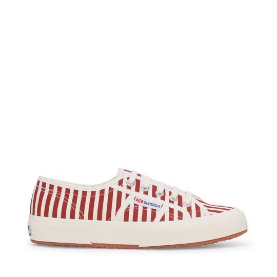 Beyaz 2750 Stripes Print Unisex Beyaz-Kırmızı Bileksiz Sneaker - Superga®